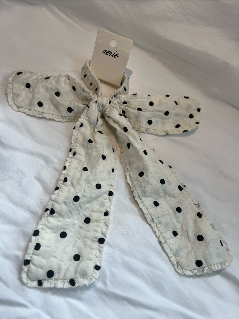 Aerie White & Black Polka Dot Hair Bow Tie